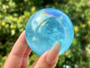6CM+ Natural Electroplate (Red/Blue）Clear Quartz Carved Sphere,Quartz Crystal Ball,Electroplate Ball,Home Decor,Crystal ball gift +Free Base