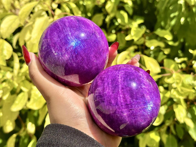 Purple Moon Stone Hand Carved Sphere,Quartz Crystal,Purple Moon Stone Ball,Home Decor,Energy Crystal ball,Crystal Gift+Free Base 1PC