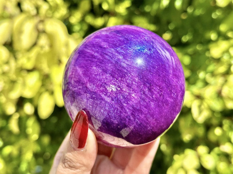 Purple Moon Stone Hand Carved Sphere,Quartz Crystal,Purple Moon Stone Ball,Home Decor,Energy Crystal ball,Crystal Gift+Free Base 1PC