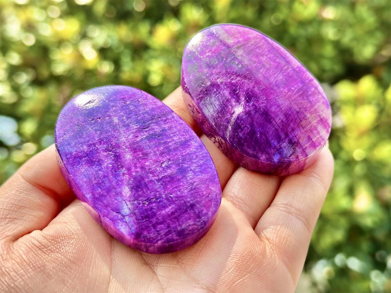 50g+ Purple Moon Stone Worry Stone,Crystal Worry Stone,Healing Palm Stone,Hand Carved,Reiki Healing Crystal,Home Decor,Crystal Gifts