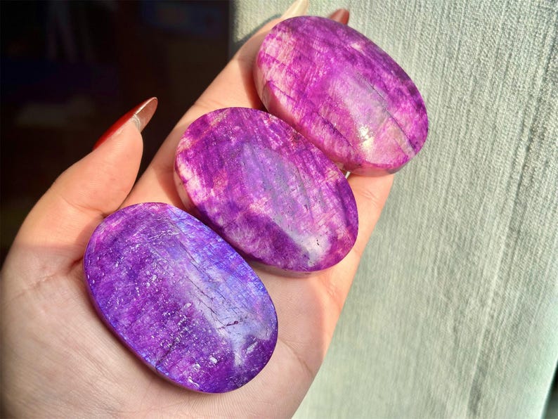 50g+ Purple Moon Stone Worry Stone,Crystal Worry Stone,Healing Palm Stone,Hand Carved,Reiki Healing Crystal,Home Decor,Crystal Gifts