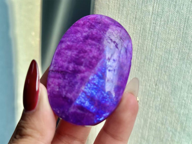 50g+ Purple Moon Stone Worry Stone,Crystal Worry Stone,Healing Palm Stone,Hand Carved,Reiki Healing Crystal,Home Decor,Crystal Gifts
