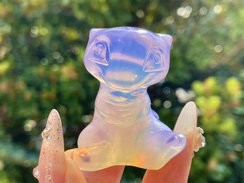 2" Pink Opalite Hand Carved Mew,Crystal quartz Elf,Mew Carving,Energy crystal,Reiki healing,Home Decor,Crystal gifts 1PC