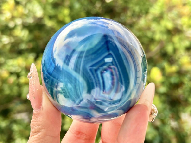 1PC 50mm+ Blue Agate Sphere,Quartz Crystal,Crystal Ball Carving,Reiki Healing Crystal,Home Decor,Energy Crystal,Crystal gifts 1PC