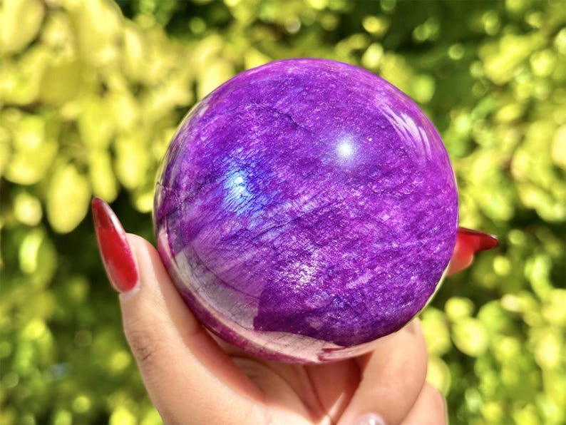 Purple Moon Stone Hand Carved Sphere,Quartz Crystal,Purple Moon Stone Ball,Home Decor,Energy Crystal ball,Crystal Gift+Free Base 1PC