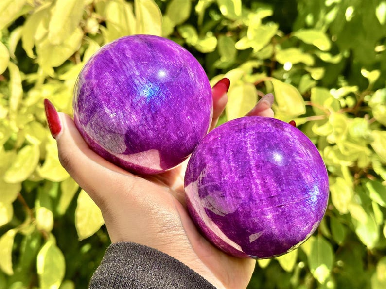 Purple Moon Stone Hand Carved Sphere,Quartz Crystal,Purple Moon Stone Ball,Home Decor,Energy Crystal ball,Crystal Gift+Free Base 1PC