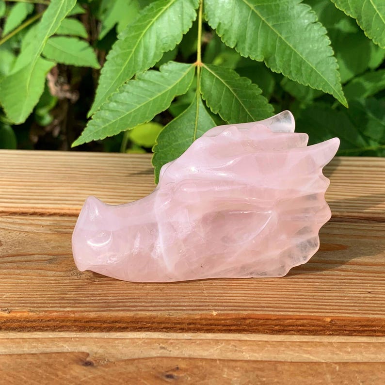 3“ Natural Rose Quartz Dragon Skull,Crystal Skull,Crystal Dragon,Dragon Sculpture,Crystal Heal,Mineral specimen,Crystal Gift,Home Decor