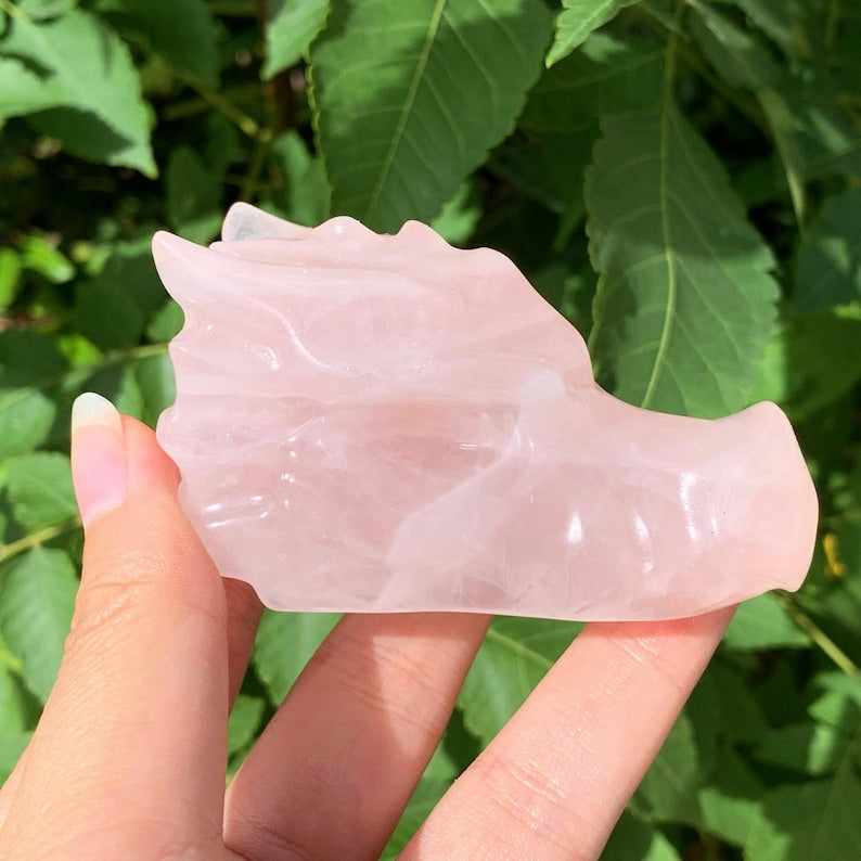 3“ Natural Rose Quartz Dragon Skull,Crystal Skull,Crystal Dragon,Dragon Sculpture,Crystal Heal,Mineral specimen,Crystal Gift,Home Decor