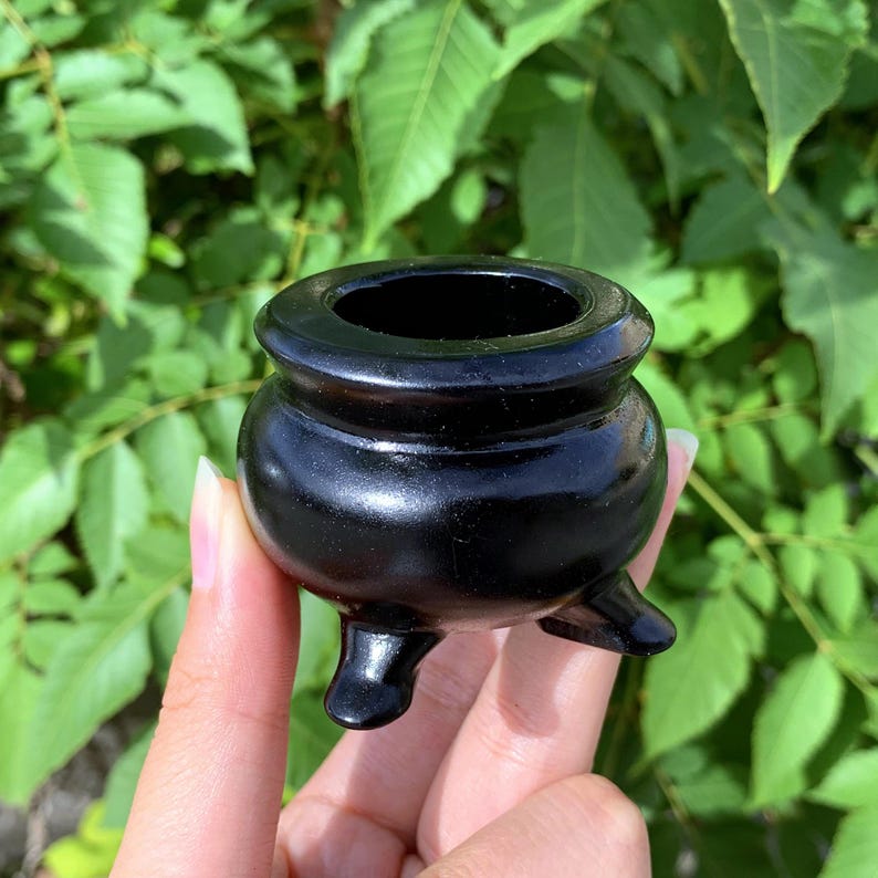 2.2“ Natural Obsidian cauldron,Quartz censer,Crystal Pot,Home Decoration,Mineral Specimen,Reiki Crystal Gifts,Crystal chakra,Reiki Heal 1pc