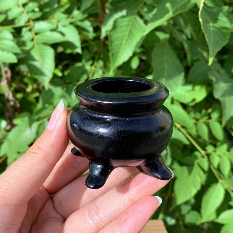 2.2“ Natural Obsidian cauldron,Quartz censer,Crystal Pot,Home Decoration,Mineral Specimen,Reiki Crystal Gifts,Crystal chakra,Reiki Heal 1pc