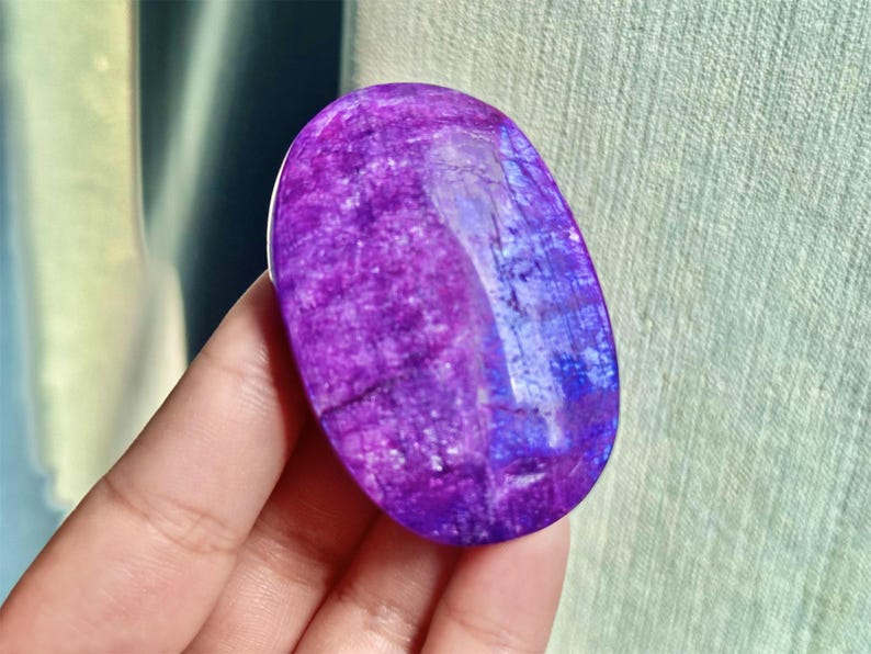 50g+ Purple Moon Stone Worry Stone,Crystal Worry Stone,Healing Palm Stone,Hand Carved,Reiki Healing Crystal,Home Decor,Crystal Gifts