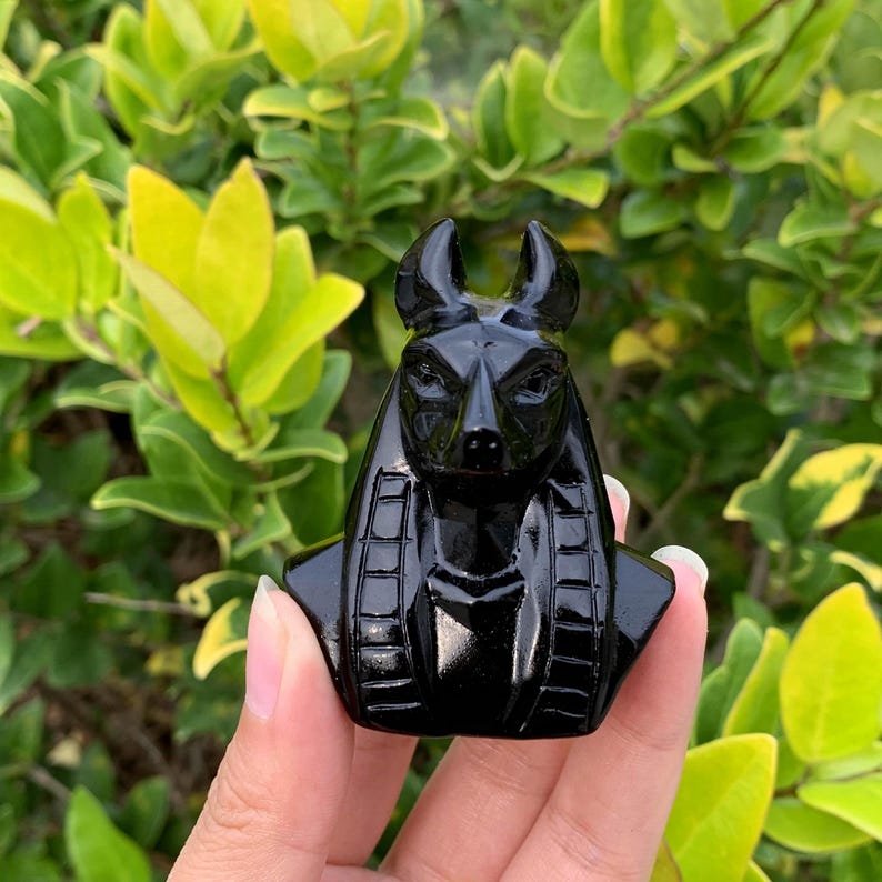 2.3" Natural Obsidian Anubis Sculpture,Quartz Crystal Anubis,Crystal Dog Carving,Home Decor,Crystal Gifts,Energy Crystals,Crystal Heal 1PC