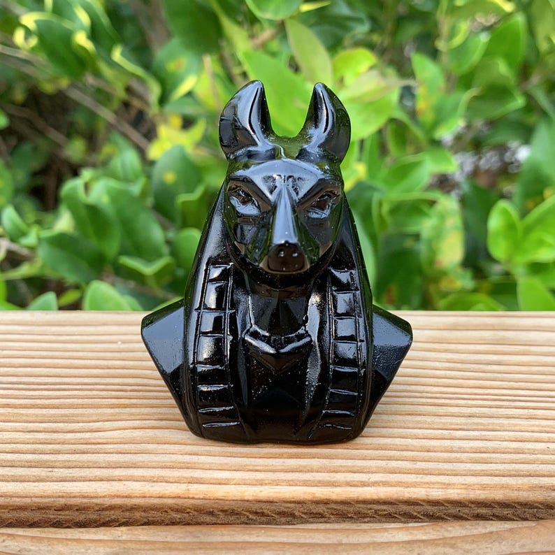 2.3" Natural Obsidian Anubis Sculpture,Quartz Crystal Anubis,Crystal Dog Carving,Home Decor,Crystal Gifts,Energy Crystals,Crystal Heal 1PC
