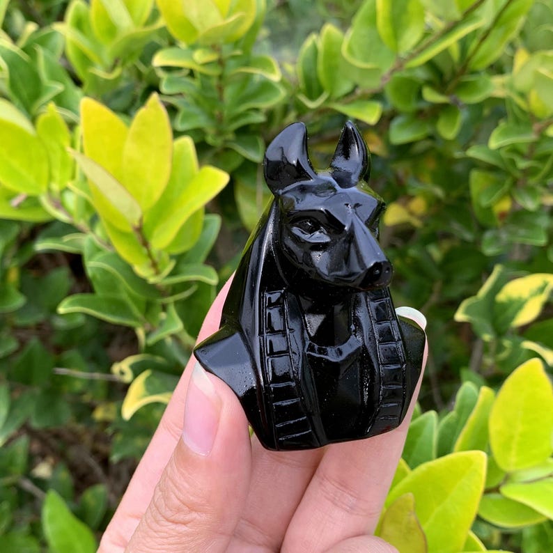 2.3" Natural Obsidian Anubis Sculpture,Quartz Crystal Anubis,Crystal Dog Carving,Home Decor,Crystal Gifts,Energy Crystals,Crystal Heal 1PC
