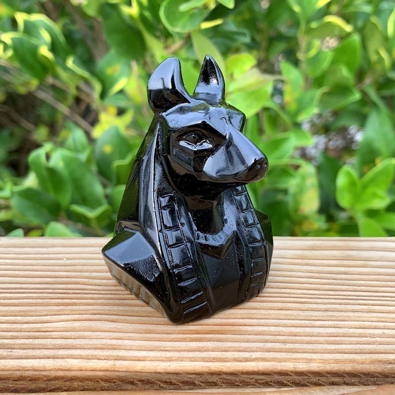 2.3" Natural Obsidian Anubis Sculpture,Quartz Crystal Anubis,Crystal Dog Carving,Home Decor,Crystal Gifts,Energy Crystals,Crystal Heal 1PC