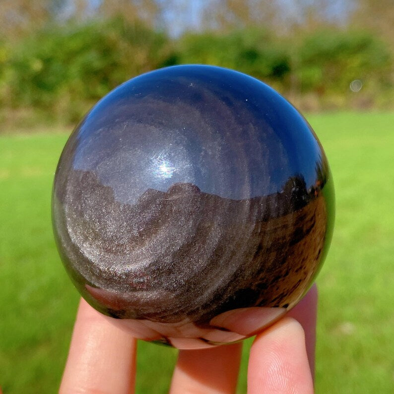 1PC Natural Silver Obsidian Sphere,Quartz Crystal Ball,Rock, Stone, Home Decoration, Divination ball,Mineral Specimen,Reiki Healing