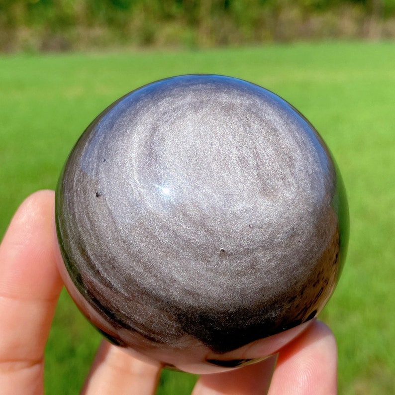 1PC Natural Silver Obsidian Sphere,Quartz Crystal Ball,Rock, Stone, Home Decoration, Divination ball,Mineral Specimen,Reiki Healing