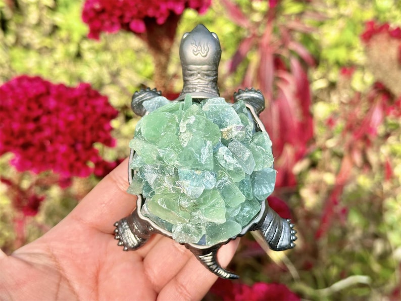 4.6" Natural Green Fluorite Rough Turtle,Quartz Crystal Stone Turtle,Hand Carved,Energy Turtle,Crystal animal,Crystal Gifts 1PC