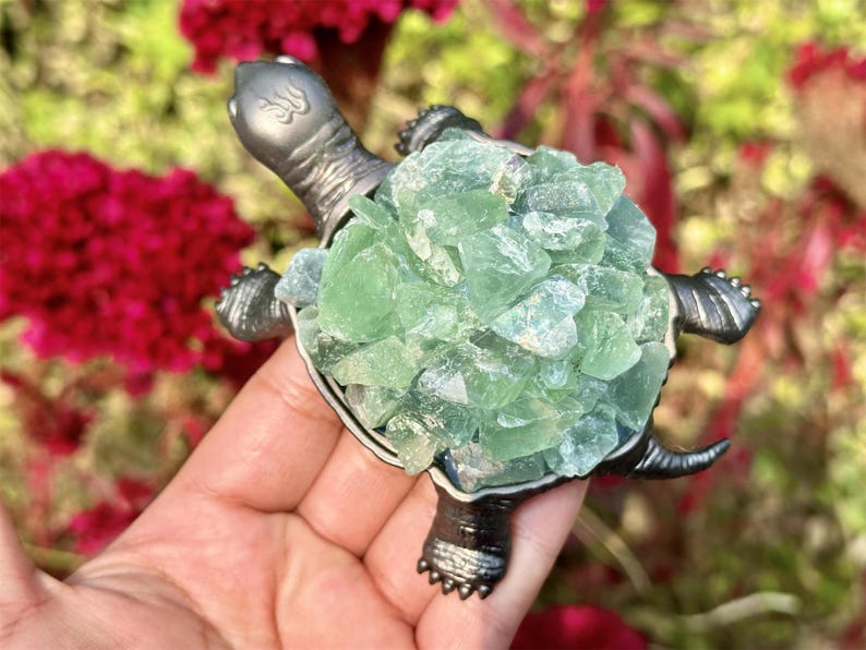 4.6" Natural Green Fluorite Rough Turtle,Quartz Crystal Stone Turtle,Hand Carved,Energy Turtle,Crystal animal,Crystal Gifts 1PC