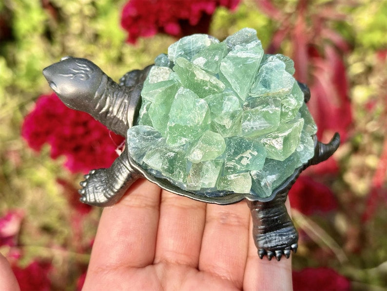 4.6" Natural Green Fluorite Rough Turtle,Quartz Crystal Stone Turtle,Hand Carved,Energy Turtle,Crystal animal,Crystal Gifts 1PC