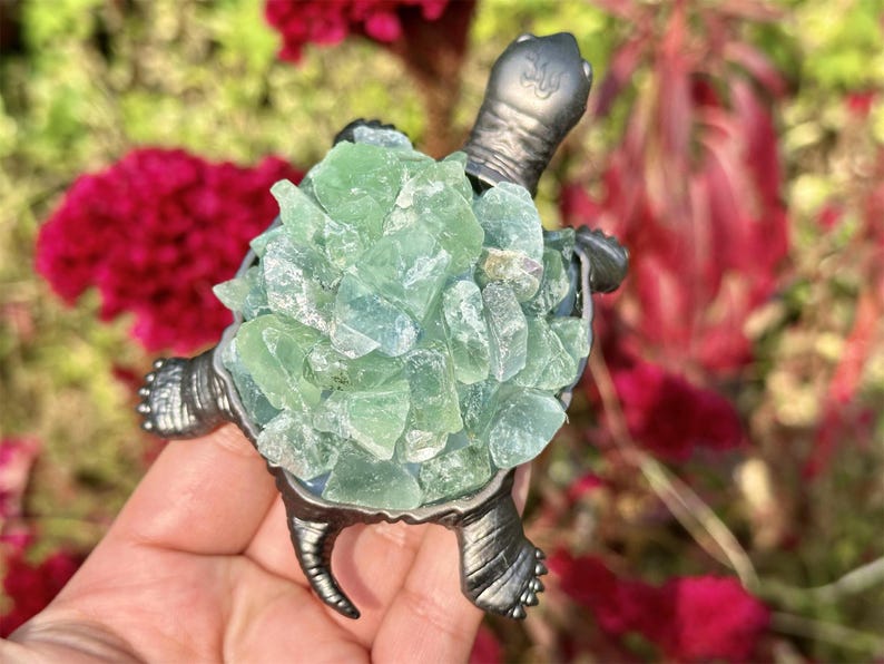 4.6" Natural Green Fluorite Rough Turtle,Quartz Crystal Stone Turtle,Hand Carved,Energy Turtle,Crystal animal,Crystal Gifts 1PC