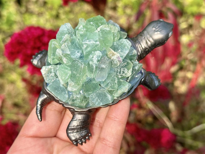 4.6" Natural Green Fluorite Rough Turtle,Quartz Crystal Stone Turtle,Hand Carved,Energy Turtle,Crystal animal,Crystal Gifts 1PC
