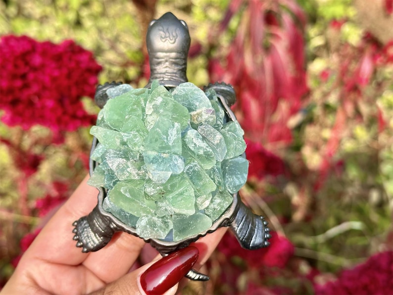 4.6" Natural Green Fluorite Rough Turtle,Quartz Crystal Stone Turtle,Hand Carved,Energy Turtle,Crystal animal,Crystal Gifts 1PC