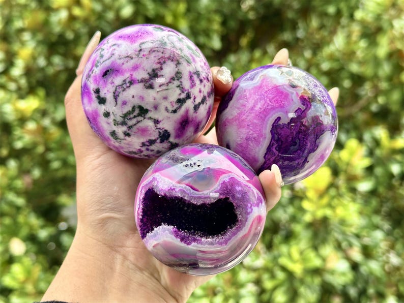 1PC 50mm+ Purple Moss Agate Sphere,Quartz Crystal,Crystal Ball Carving,Reiki Healing Crystal,Home Decor,Energy Crystal,Crystal gifts
