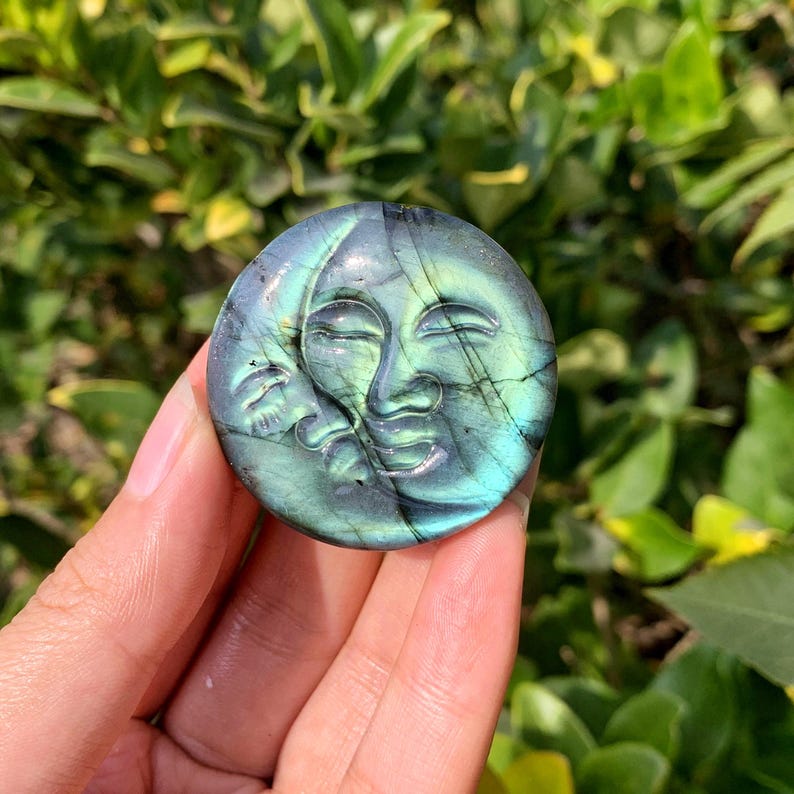 1.5" Natural Labradorite Sun Moon,Quartz Crystal Sun moon,Quartz Crystal Sculpture,Home Decor,Crystal Collection,Reiki Heal,Crystal Gift