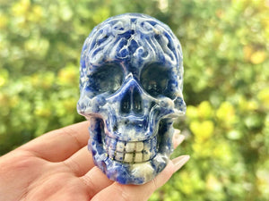 2.6" Natural Sodalite Hand Carved Cerebrum Skull,Crystal quartz Skull,Skull Carving,Energy crystal,Reiki healing,Home Decor,Crystal gift 1PC