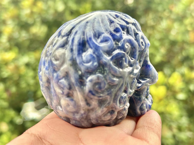2.6" Natural Sodalite Hand Carved Cerebrum Skull,Crystal quartz Skull,Skull Carving,Energy crystal,Reiki healing,Home Decor,Crystal gift 1PC