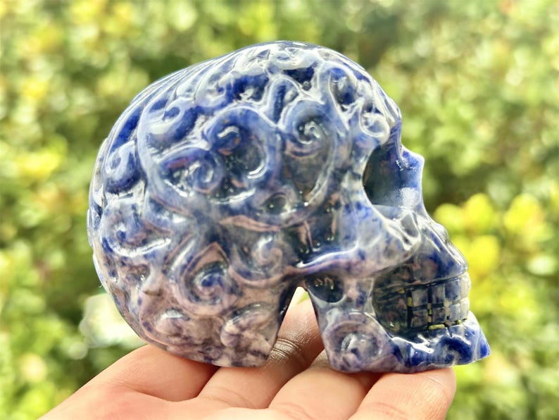 2.6" Natural Sodalite Hand Carved Cerebrum Skull,Crystal quartz Skull,Skull Carving,Energy crystal,Reiki healing,Home Decor,Crystal gift 1PC