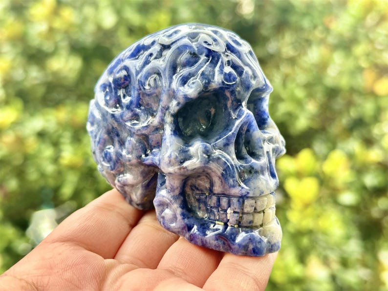 2.6" Natural Sodalite Hand Carved Cerebrum Skull,Crystal quartz Skull,Skull Carving,Energy crystal,Reiki healing,Home Decor,Crystal gift 1PC