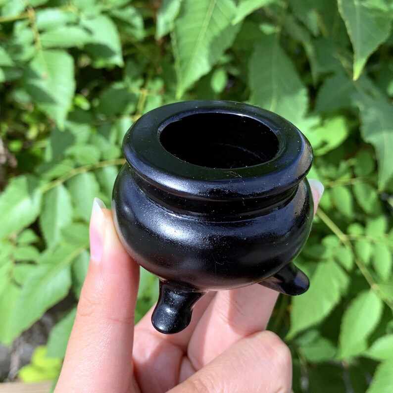 2.2“ Natural Obsidian cauldron,Quartz censer,Crystal Pot,Home Decoration,Mineral Specimen,Reiki Crystal Gifts,Crystal chakra,Reiki Heal 1pc