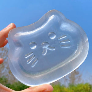 1PC Natural Selenite Happy Kitty Cat Bowl,Selenite Teacup Mat,Energy Meditation,Christmas Gift,Mineral Samples,Crystal Chakras,Crystal Gifts