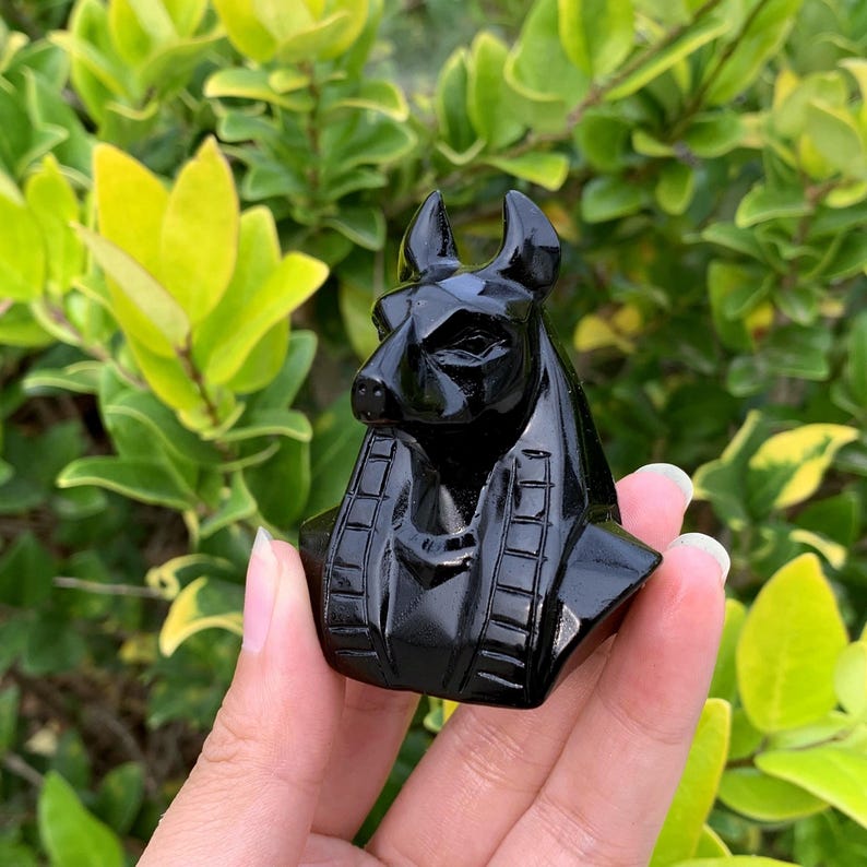2.3" Natural Obsidian Anubis Sculpture,Quartz Crystal Anubis,Crystal Dog Carving,Home Decor,Crystal Gifts,Energy Crystals,Crystal Heal 1PC