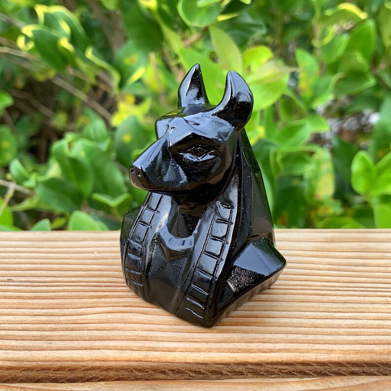 2.3" Natural Obsidian Anubis Sculpture,Quartz Crystal Anubis,Crystal Dog Carving,Home Decor,Crystal Gifts,Energy Crystals,Crystal Heal 1PC