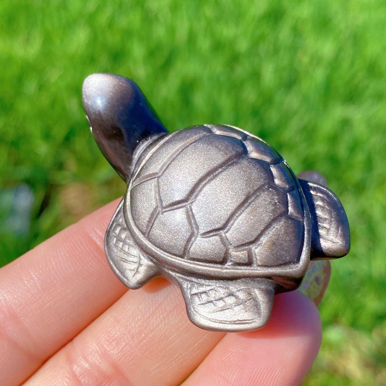 1PC Natural Silver Obsidian Sea Turtle,Quartz Crystal Tortoise,Crystal Animal,Reiki Healing,Home Decoration,Crystal Gift,Mineral Specimen