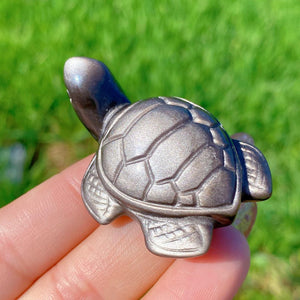 1PC Natural Silver Obsidian Sea Turtle,Quartz Crystal Tortoise,Crystal Animal,Reiki Healing,Home Decoration,Crystal Gift,Mineral Specimen