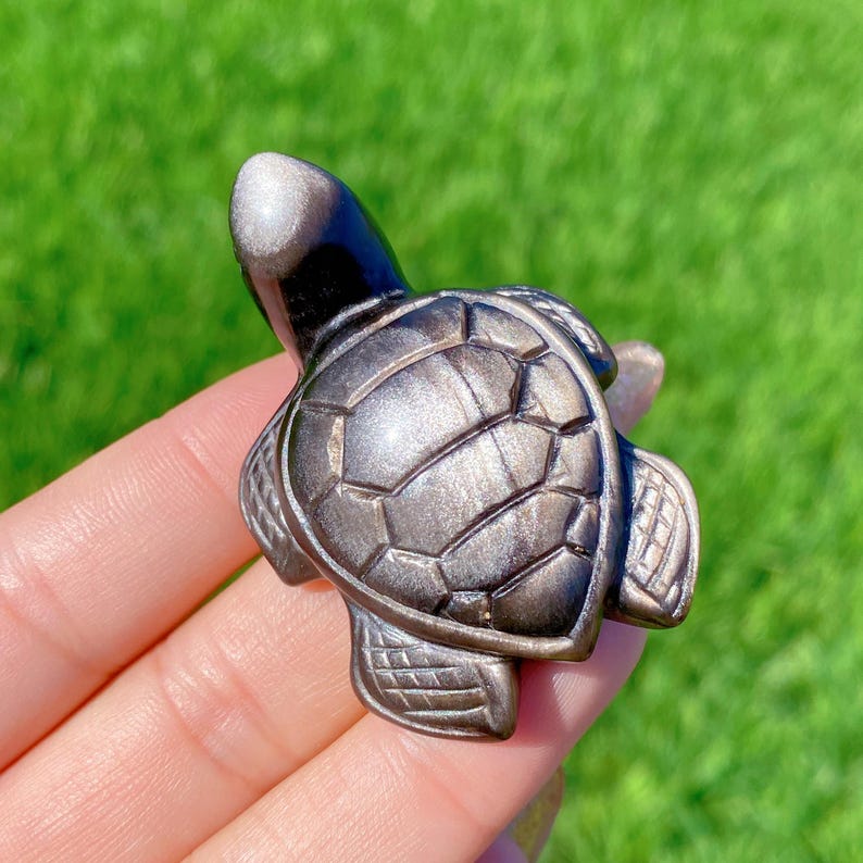 1PC Natural Silver Obsidian Sea Turtle,Quartz Crystal Tortoise,Crystal Animal,Reiki Healing,Home Decoration,Crystal Gift,Mineral Specimen