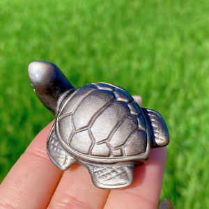 1PC Natural Silver Obsidian Sea Turtle,Quartz Crystal Tortoise,Crystal Animal,Reiki Healing,Home Decoration,Crystal Gift,Mineral Specimen