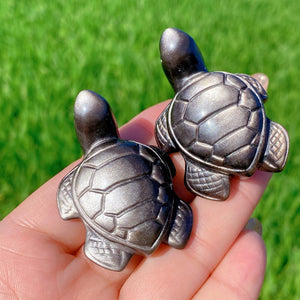 1PC Natural Silver Obsidian Sea Turtle,Quartz Crystal Tortoise,Crystal Animal,Reiki Healing,Home Decoration,Crystal Gift,Mineral Specimen