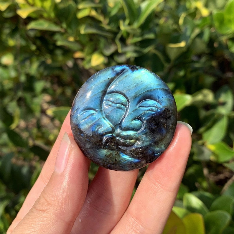 1.5" Natural Labradorite Sun Moon,Quartz Crystal Sun moon,Quartz Crystal Sculpture,Home Decor,Crystal Collection,Reiki Heal,Crystal Gift