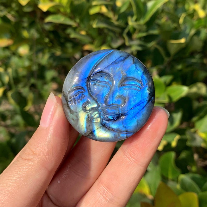 1.5" Natural Labradorite Sun Moon,Quartz Crystal Sun moon,Quartz Crystal Sculpture,Home Decor,Crystal Collection,Reiki Heal,Crystal Gift