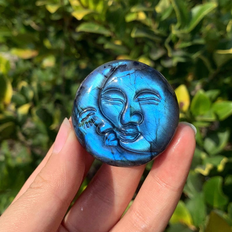 1.5" Natural Labradorite Sun Moon,Quartz Crystal Sun moon,Quartz Crystal Sculpture,Home Decor,Crystal Collection,Reiki Heal,Crystal Gift
