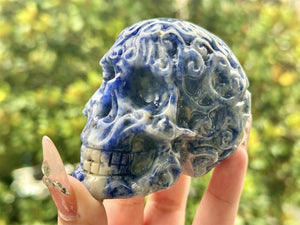 2.6" Natural Sodalite Hand Carved Cerebrum Skull,Crystal quartz Skull,Skull Carving,Energy crystal,Reiki healing,Home Decor,Crystal gift 1PC