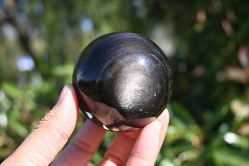 55mm+ Natural Silver Obsidian Sphere，Crystal sphere，Quartz Crystal Ball，crystal decor，Crystal Healing Divination ball Gift+Base