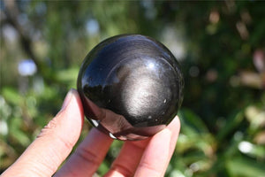 55mm+ Natural Silver Obsidian Sphere，Crystal sphere，Quartz Crystal Ball，crystal decor，Crystal Healing Divination ball Gift+Base