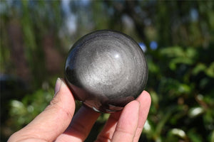 55mm+ Natural Silver Obsidian Sphere，Crystal sphere，Quartz Crystal Ball，crystal decor，Crystal Healing Divination ball Gift+Base