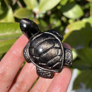 1.9‘’ Natural Golden/Silver Obsidian Sea Turtle, Quartz Crystal Sea Turtle, Crystal Animal，Home Decoration, Reiki Healing, Crystal gifts